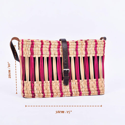 Handcrafted French Basket with Pink Stripe - Decorative, Versatile, Eco-Friendly